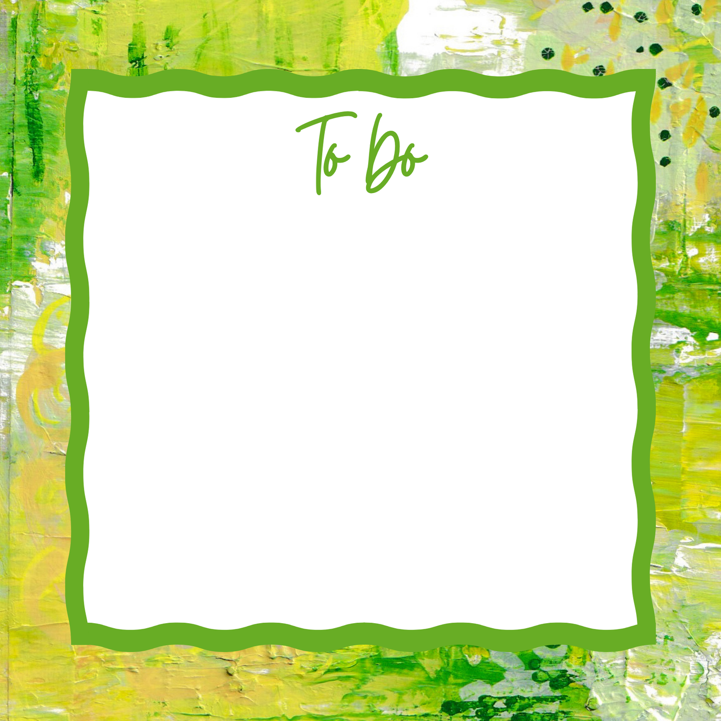 Wavy square To Do list notepad with Spring Greens abstract art