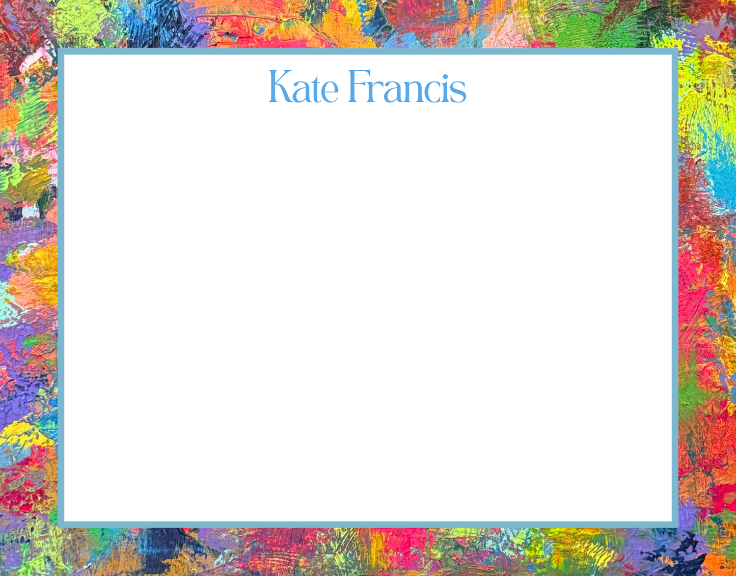 Straight border personalized notecard set with Material Girl abstract art