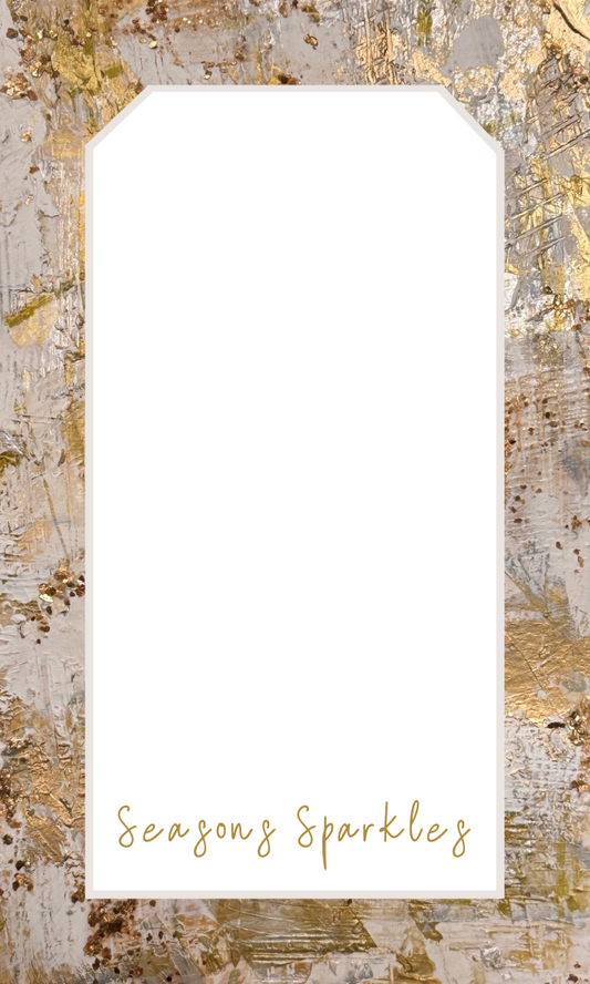 Season's Sparkles Christmas gift tags in gold and cream