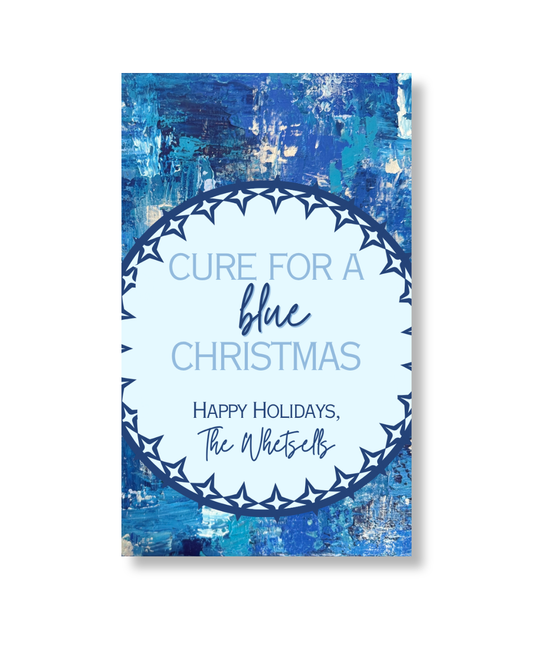 Personalized Christmas Rectangular Gift Tags | ‘Cure for a Blue Christmas’ | Blue, Blue, Blue Christmas