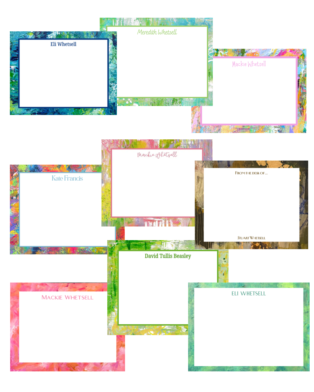 Personalized and ready-made notecards with original abstract art by Seven Hills Stationery