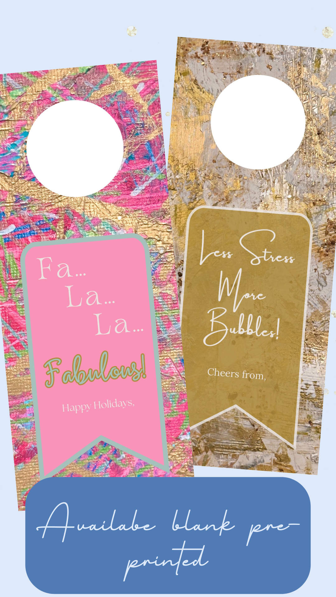 Wine bottle gift tags with original abstract art by Seven Hills Stationery