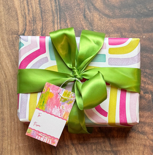 Rectangular Gift Tags | Wavy | Pink Peonies