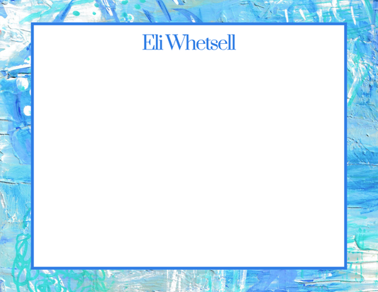 Straight border personalized notecard set with Spring Streams abstract art