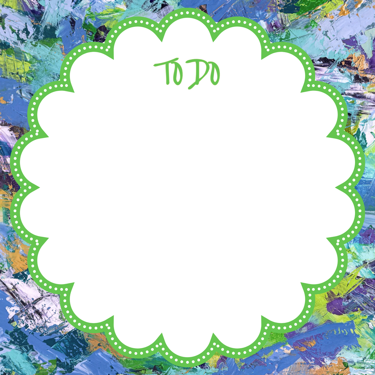 Scalloped square To Do list notepad with Lagoon abstract art