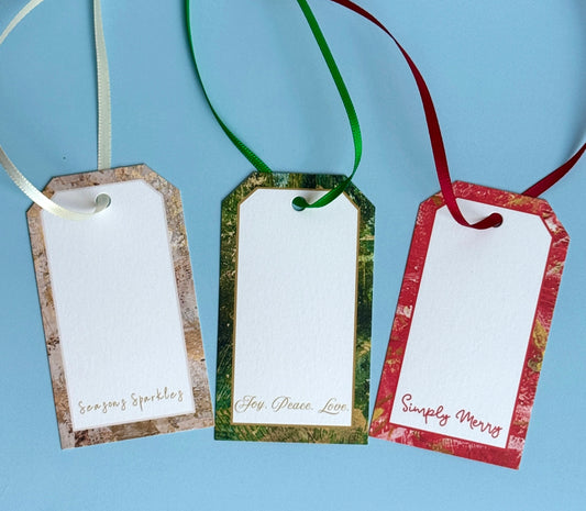 Seven Hills Stationery holiday gift tag collection with abstract art designs