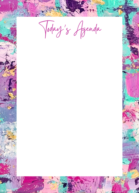 Today's Agenda fun sayings notepad with abstract art design