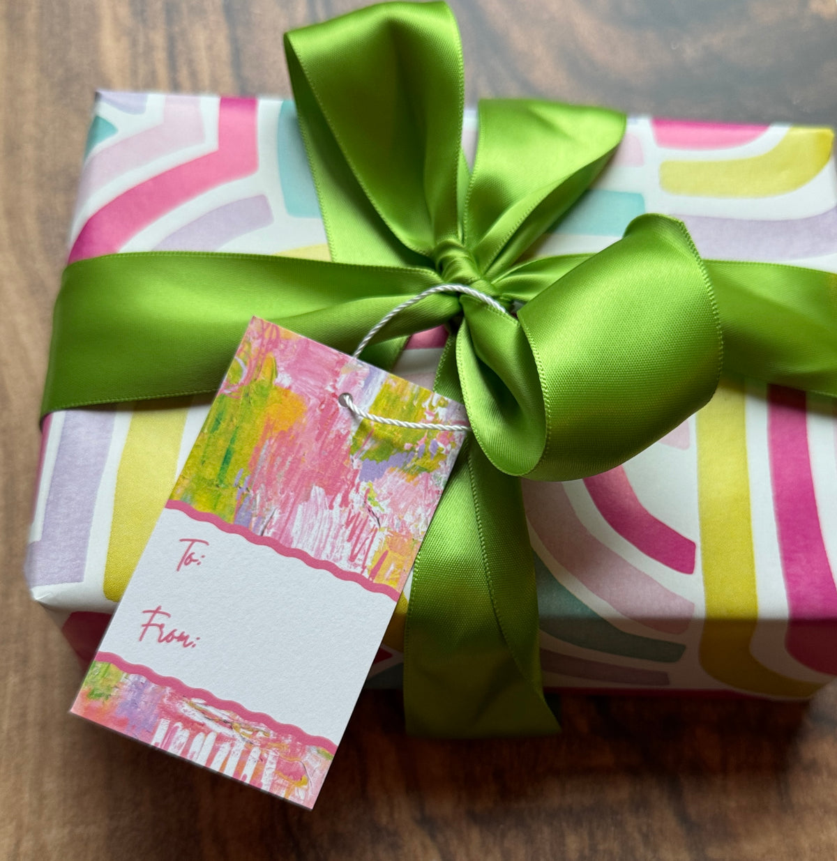 Rectangular Gift Tags | Wavy | Pink Peonies