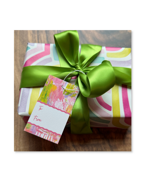 Rectangular Gift Tags | Wavy | Pink Peonies