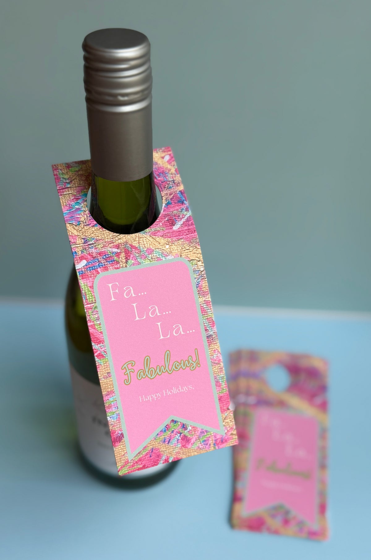 Fa La La Fabulous Christmas wine tag, alternate view