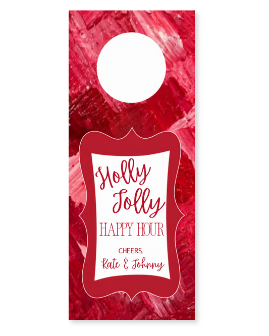 Personalized Christmas Wine Tag Set | ‘Holly Jolly Happy Hour’ | So Jolly