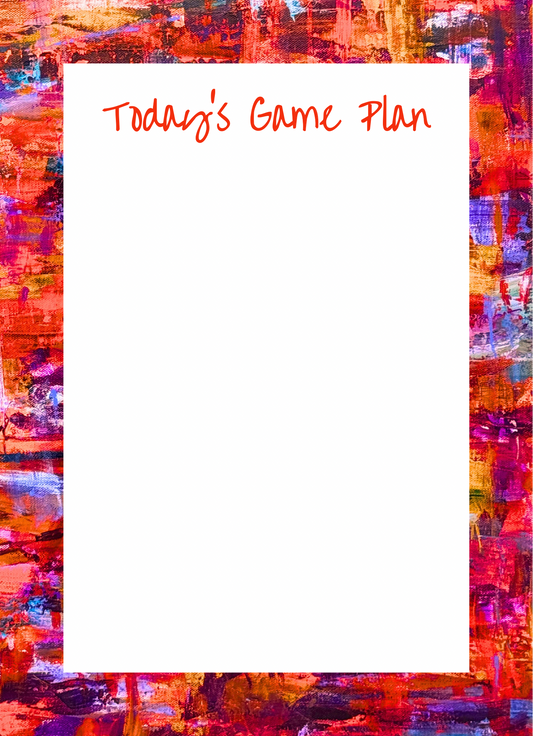 Today's Game Plan fun sayings notepad with abstract art design