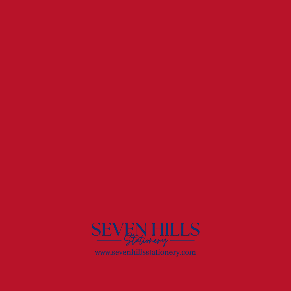Back of Seven Hills Stationery Christmas design showing the logo and website