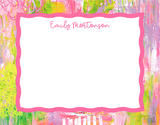 “Wavy” Personalized Notecard Set | Pink Peonies