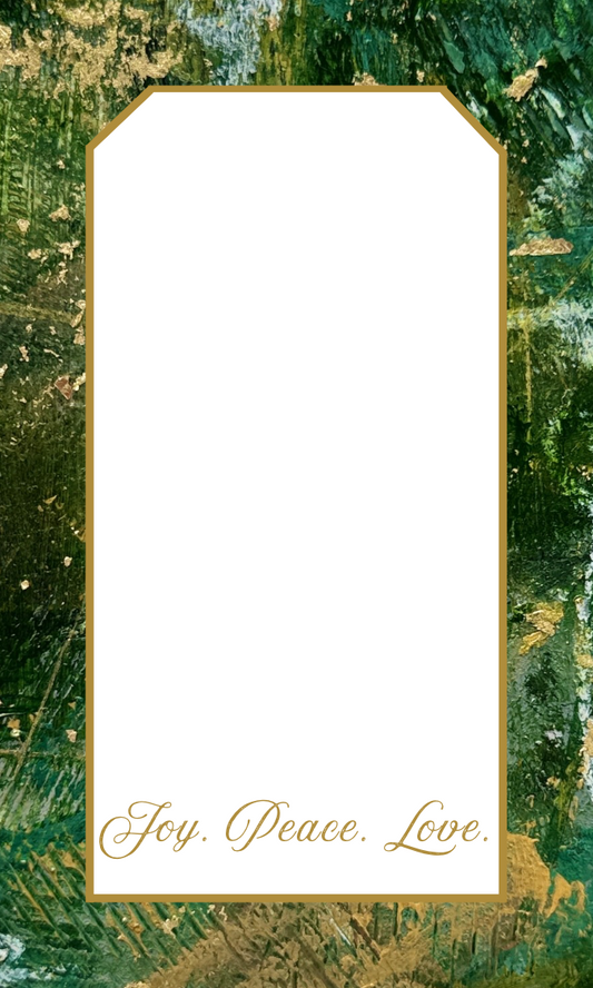 Joy Peace Love Christmas gift tags in green and gold