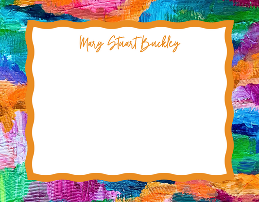 Wavy personalized notecard set with Electric Energy abstract art