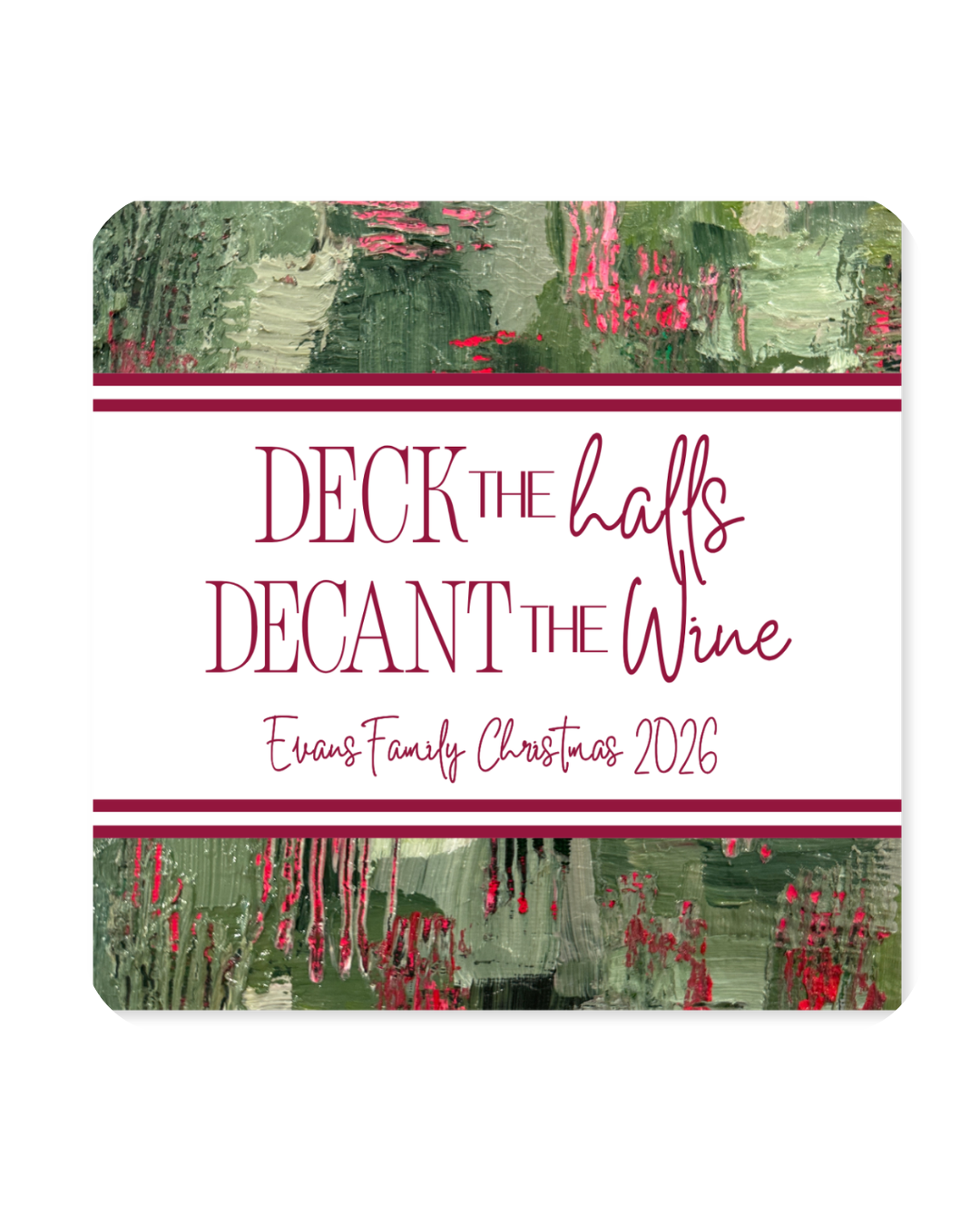 Personalized Christmas Paper Coaster Set | ‘Deck the Halls, Decant the Wine’ | Holly Bushes