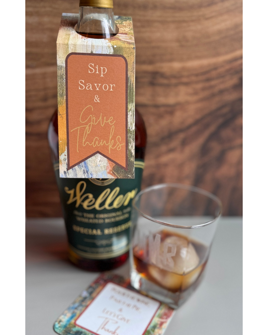 Thanksgiving Wine Tag Set | ‘Sip, Savor & Give Thanks’ | Forty Degrees & Rainy