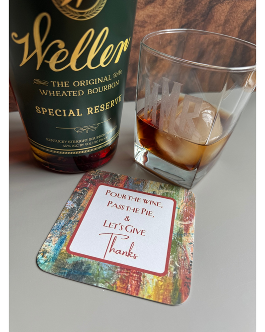 Thanksgiving Paper Coaster Set | 'Pour the Wine, Pass the Pie' | Fall Back