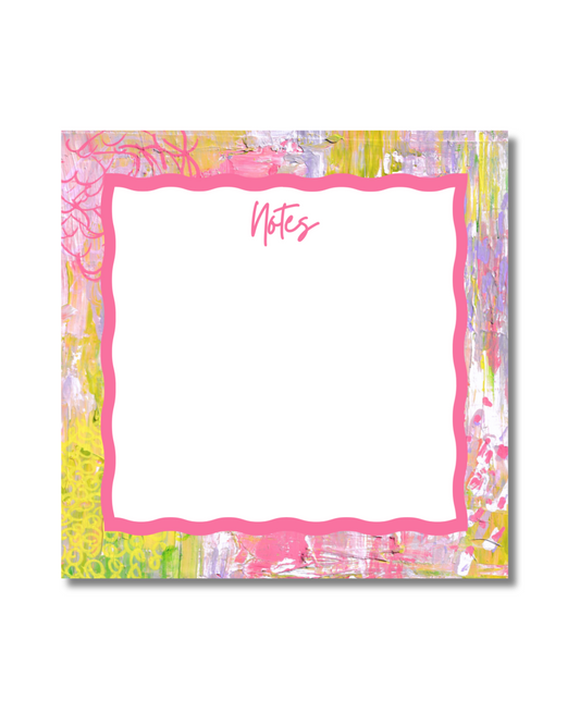 ‘Notes’ Square Notepad | Wavy | Pink Peonies