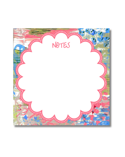 ‘Notes’ Square Notepad | Scalloped | Blue Hydrangeas & Peach Peonies
