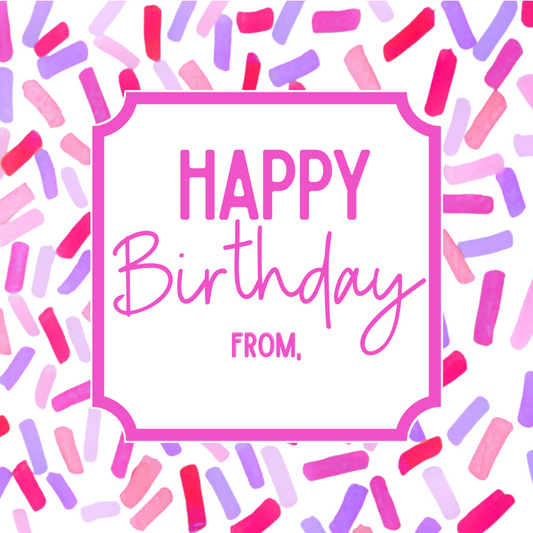 Sprinkles happy birthday gift tags in Party Pink, set of 24